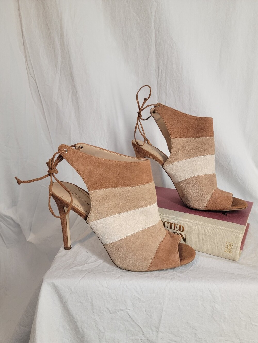 BCBGeneration "Meirin" Suede Colorblock Stiletto Heel Sandals